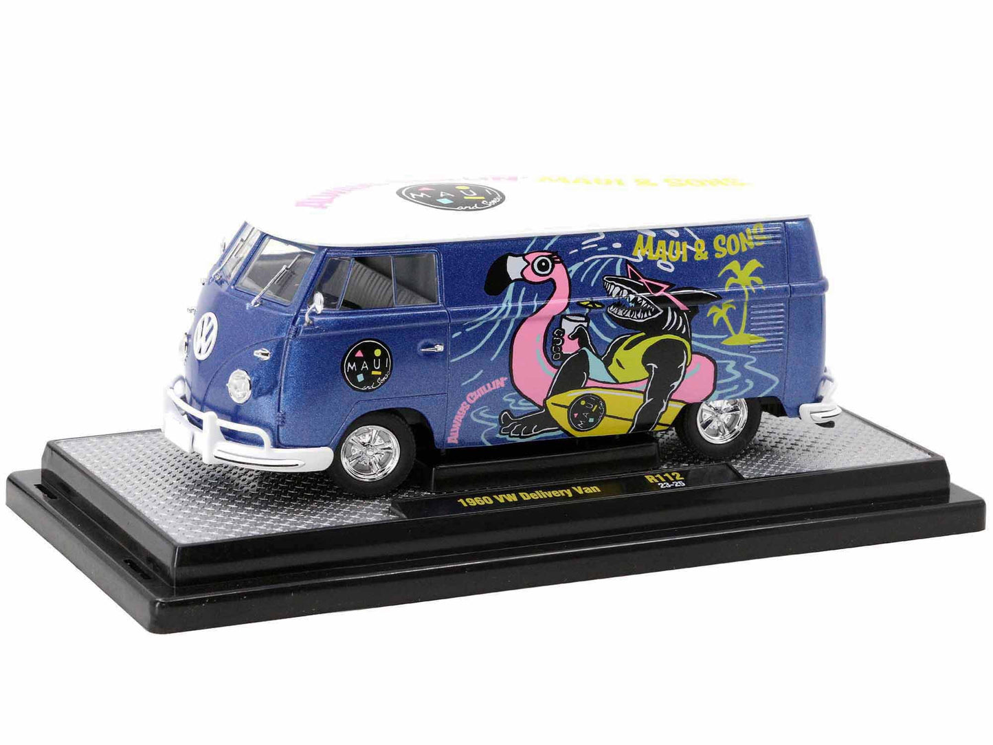 "Maui Blue Metallic Sons" Delivery Volkswagen M2 to by design Machines w/White Van and Ltd Ed Top 6550 pcs Diecast 1960 Car 1/24