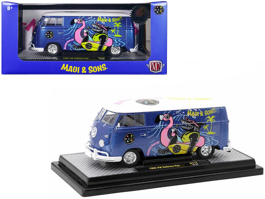 "Maui Blue Metallic Sons" Delivery Volkswagen M2 to by design Machines w/White Van and Ltd Ed Top 6550 pcs Diecast 1960 Car 1/24