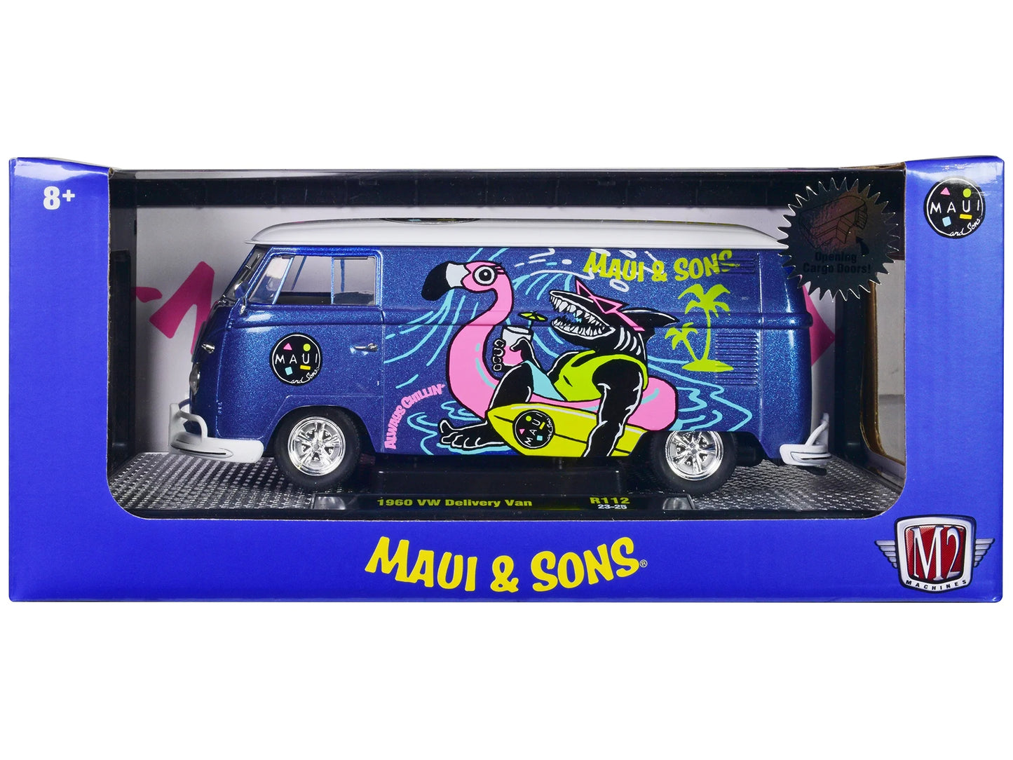 "Maui Blue Metallic Sons" Delivery Volkswagen M2 to by design Machines w/White Van and Ltd Ed Top 6550 pcs Diecast 1960 Car 1/24